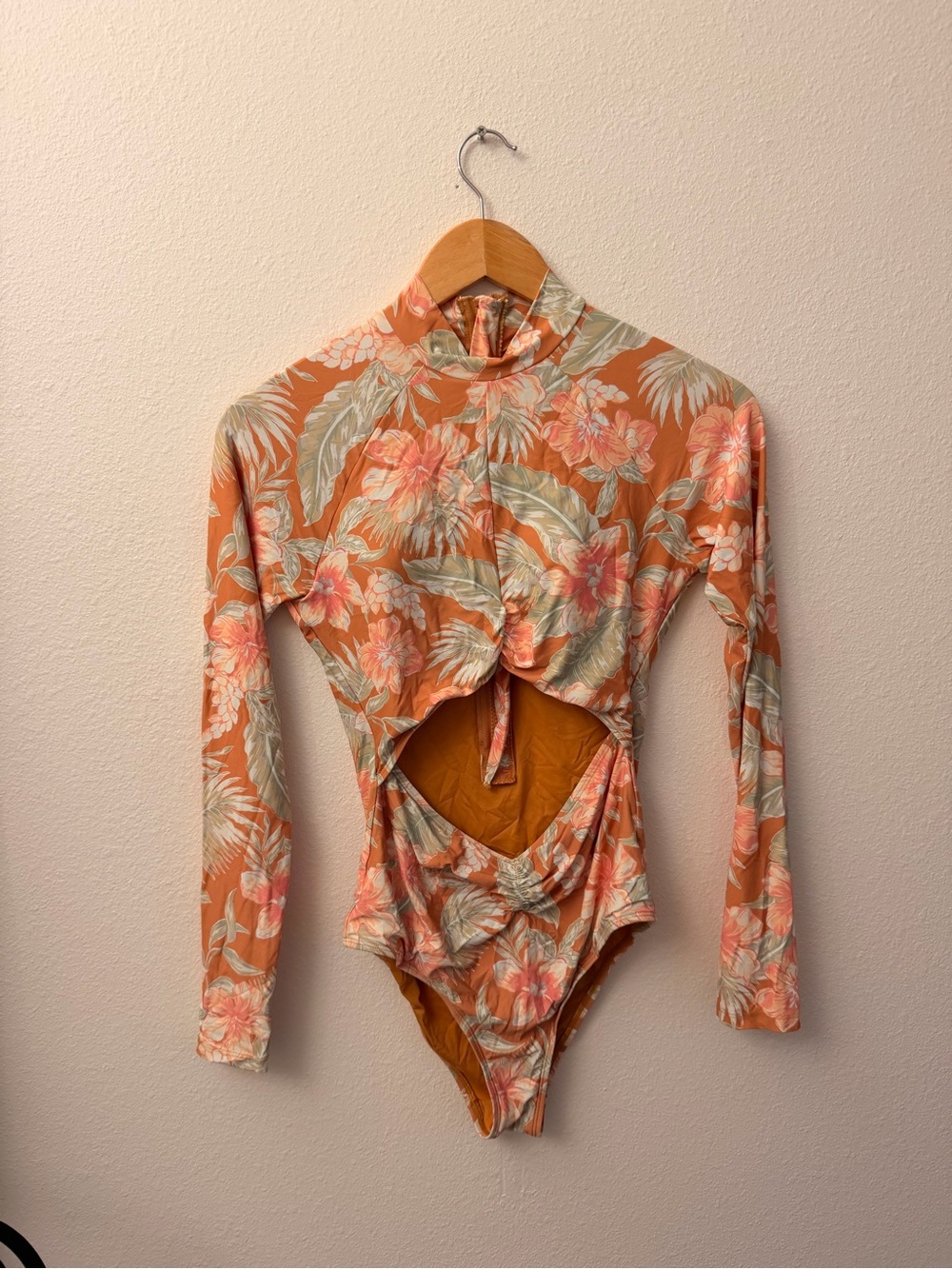 Ripcurl Floral Orange Long-Sleeve One-Piece Rash Guard Swimsuit